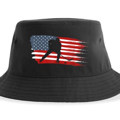 Hockey USA Flag American Flag Patriotic Ice Hockey Sustainable Bucket Hat