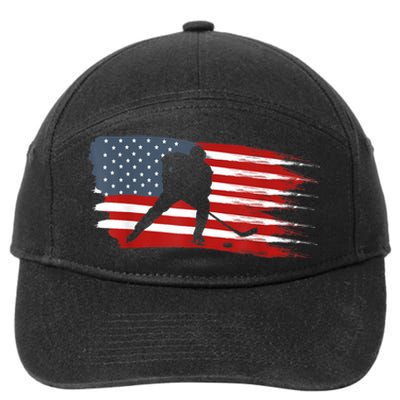 Hockey USA Flag American Flag Patriotic Ice Hockey 7-Panel Snapback Hat