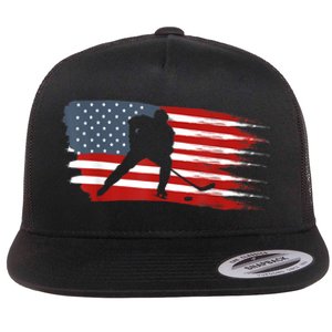 Hockey USA Flag American Flag Patriotic Ice Hockey Flat Bill Trucker Hat