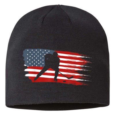 Hockey USA Flag American Flag Patriotic Ice Hockey Sustainable Beanie