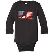 Hockey USA Flag American Flag Patriotic Ice Hockey Baby Long Sleeve Bodysuit