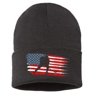 Hockey USA Flag American Flag Patriotic Ice Hockey Sustainable Knit Beanie