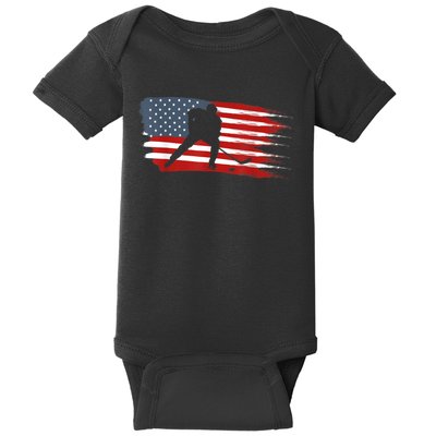 Hockey USA Flag American Flag Patriotic Ice Hockey Baby Bodysuit