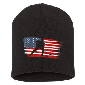 Hockey USA Flag American Flag Patriotic Ice Hockey Short Acrylic Beanie