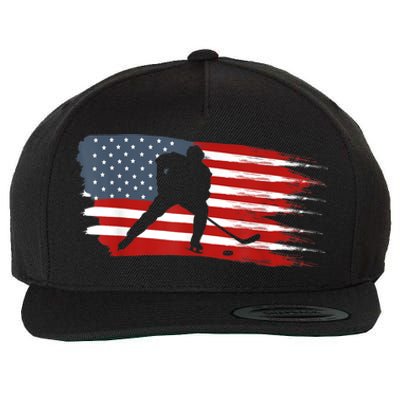 Hockey USA Flag American Flag Patriotic Ice Hockey Wool Snapback Cap