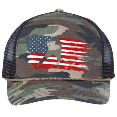 Hockey USA Flag American Flag Patriotic Ice Hockey Retro Rope Trucker Hat Cap