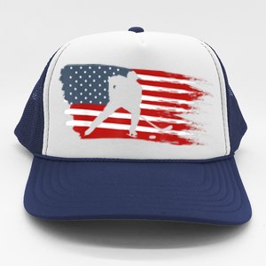 Hockey USA Flag American Flag Patriotic Ice Hockey Trucker Hat