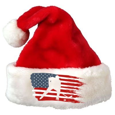 Hockey USA Flag American Flag Patriotic Ice Hockey Premium Christmas Santa Hat