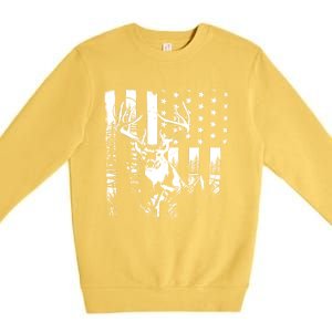 Hunting Us Flag Deer Elk Buck Camoflage Hunter Dad Gift Premium Crewneck Sweatshirt