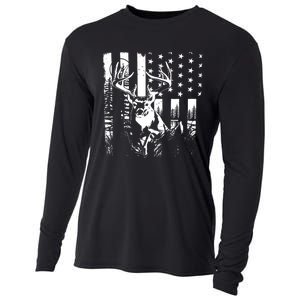 Hunting Us Flag Deer Elk Buck Camoflage Hunter Dad Gift Cooling Performance Long Sleeve Crew