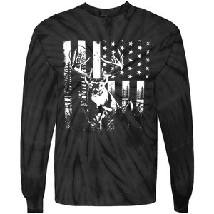 Hunting Us Flag Deer Elk Buck Camoflage Hunter Dad Gift Tie-Dye Long Sleeve Shirt