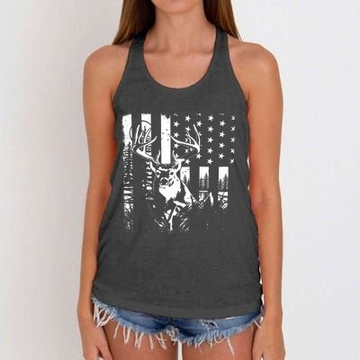 Hunting Us Flag Deer Elk Buck Camoflage Hunter Dad Gift Women's Knotted Racerback Tank