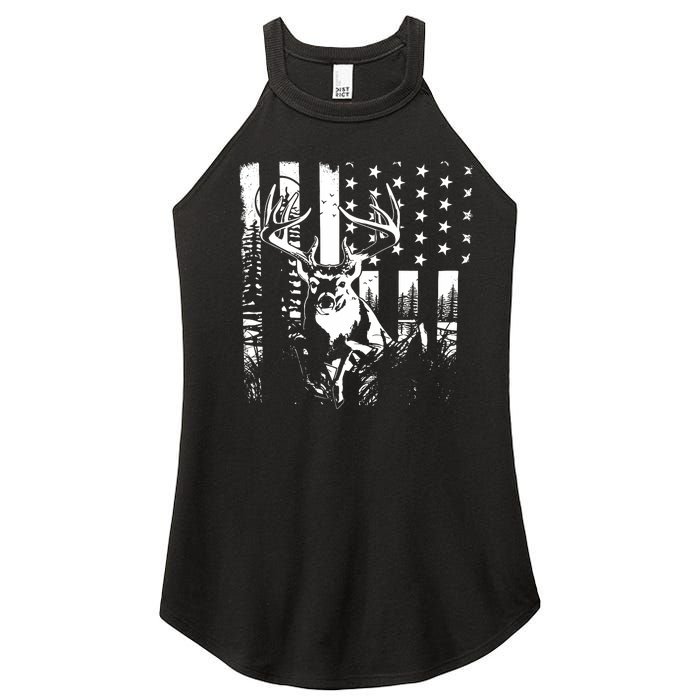 Hunting Us Flag Deer Elk Buck Camoflage Hunter Dad Gift Women’s Perfect Tri Rocker Tank