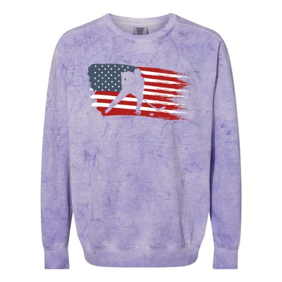 Hockey Usa Flag American Flag Patriotic Ice Hockey Gift Colorblast Crewneck Sweatshirt