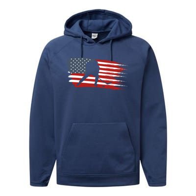 Hockey Usa Flag American Flag Patriotic Ice Hockey Gift Performance Fleece Hoodie