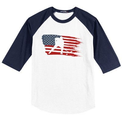 Hockey Usa Flag American Flag Patriotic Ice Hockey Gift Baseball Sleeve Shirt