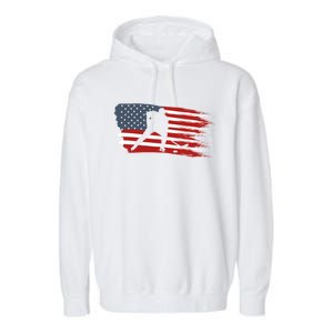 Hockey Usa Flag American Flag Patriotic Ice Hockey Gift Garment-Dyed Fleece Hoodie