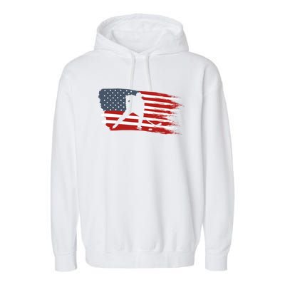 Hockey Usa Flag American Flag Patriotic Ice Hockey Gift Garment-Dyed Fleece Hoodie