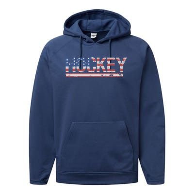 Hockey Usa Flag Cool Gift Performance Fleece Hoodie