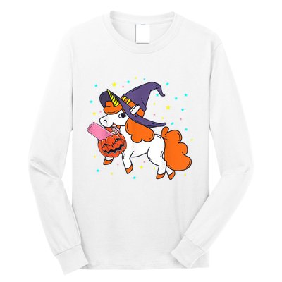 Halloween Unicorn Girls Witchy Unicorn Halloween Long Sleeve Shirt