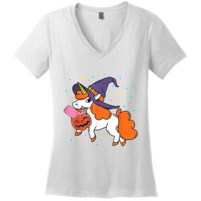 Halloween Unicorn Girls Witchy Unicorn Halloween Women's V-Neck T-Shirt