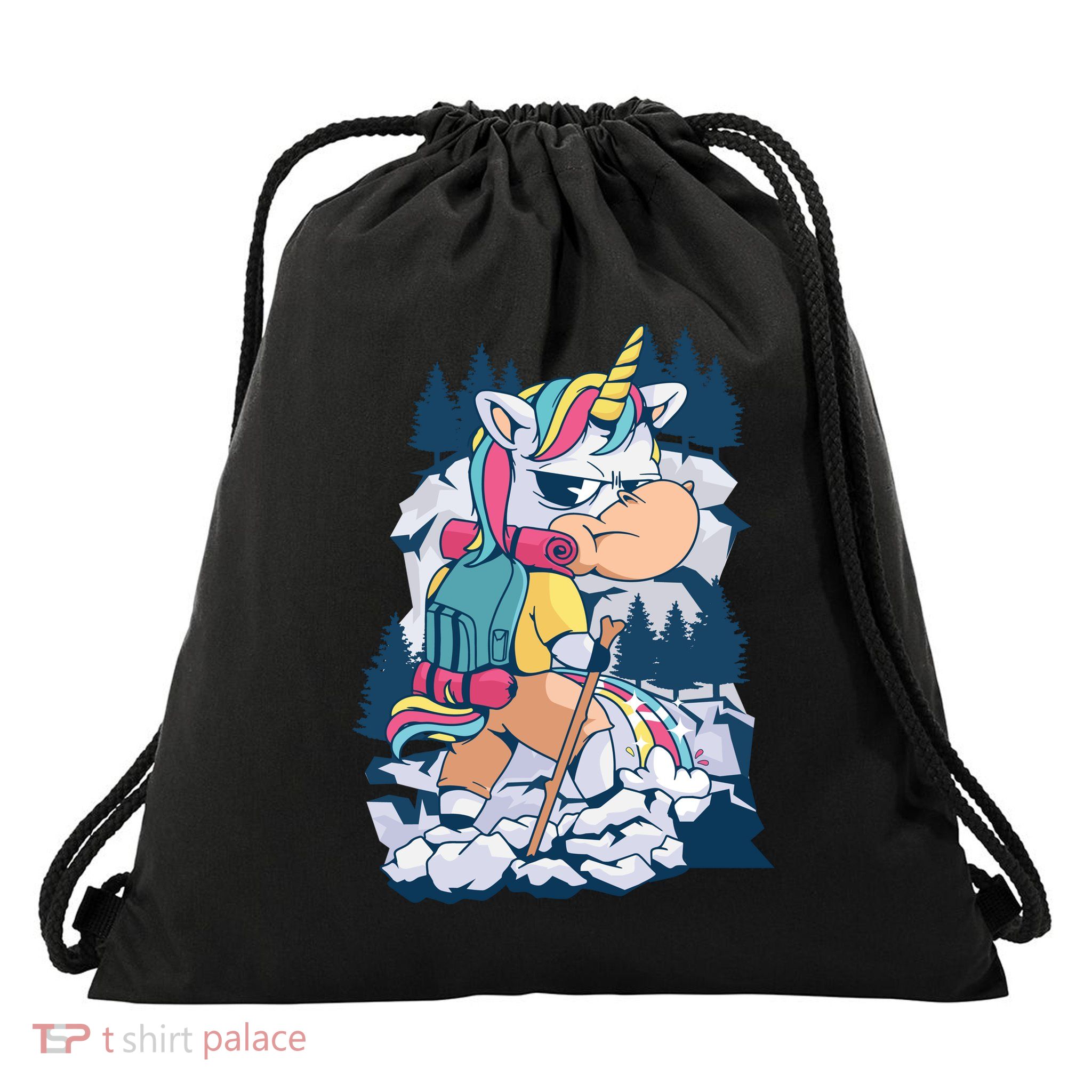 Hiking Unicorn Drawstring Bag