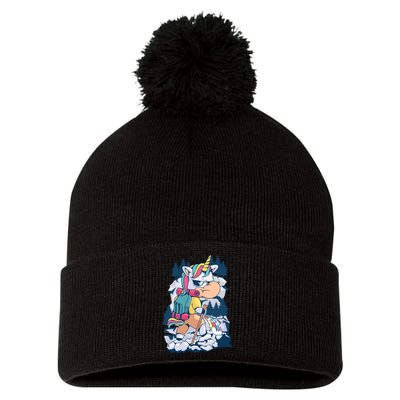 Hiking Unicorn Pom Pom 12in Knit Beanie