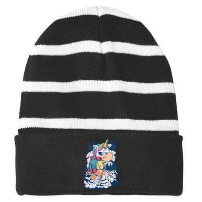 Hiking Unicorn Striped Beanie with Solid Band