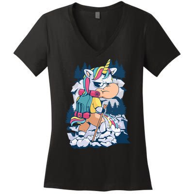 Hiking Unicorn Women's V-Neck T-Shirt