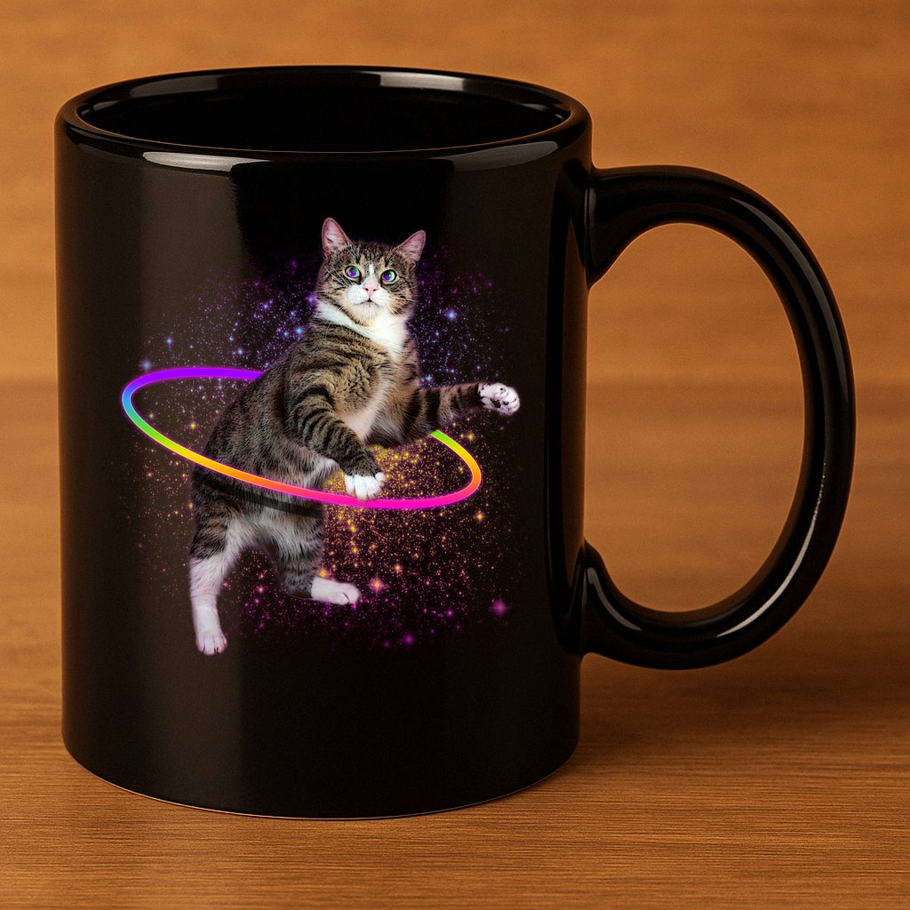 Hula Hoop Galaxy Cat 11oz C Handle Ceramic Mug