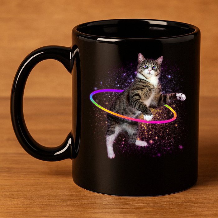 Hula Hoop Galaxy Cat 11oz C Handle Ceramic Mug