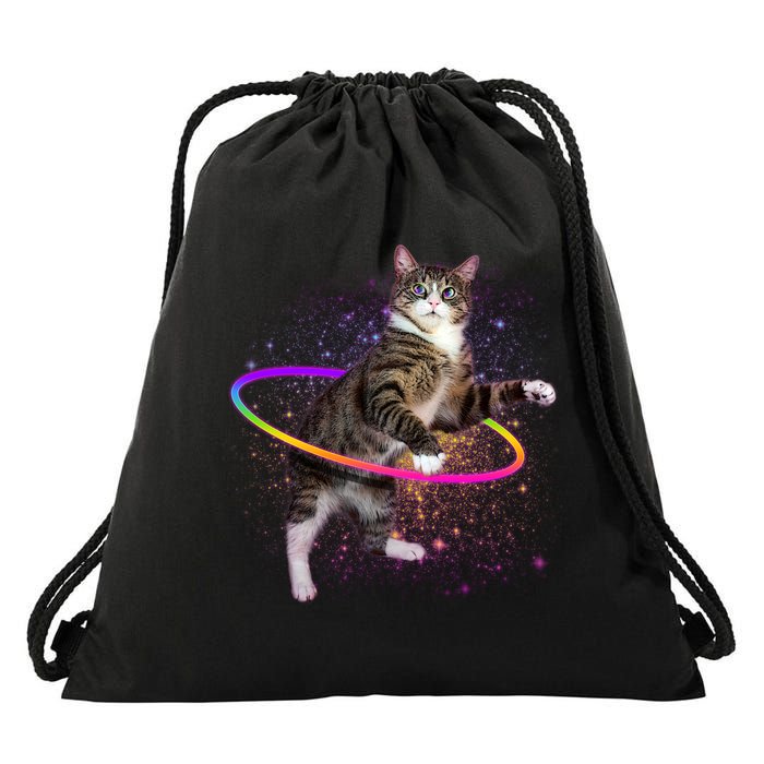 Hula Hoop Galaxy Cat Drawstring Bag