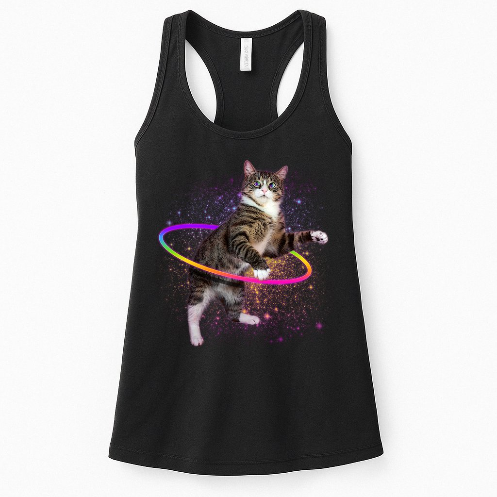 Hula Hoop Galaxy Cat Womens Tank Top