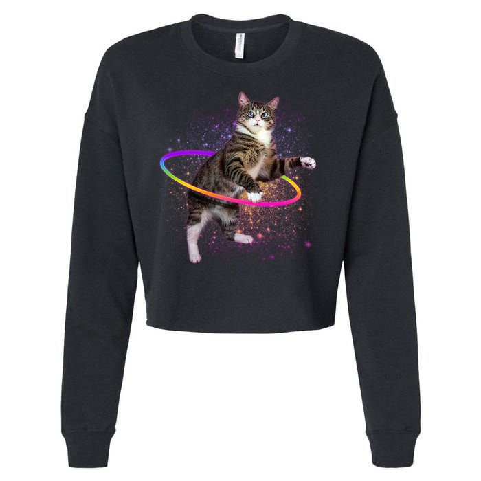 Hula Hoop Galaxy Cat Cropped Pullover Crew