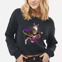 Hula Hoop Galaxy Cat Cropped Pullover Crew