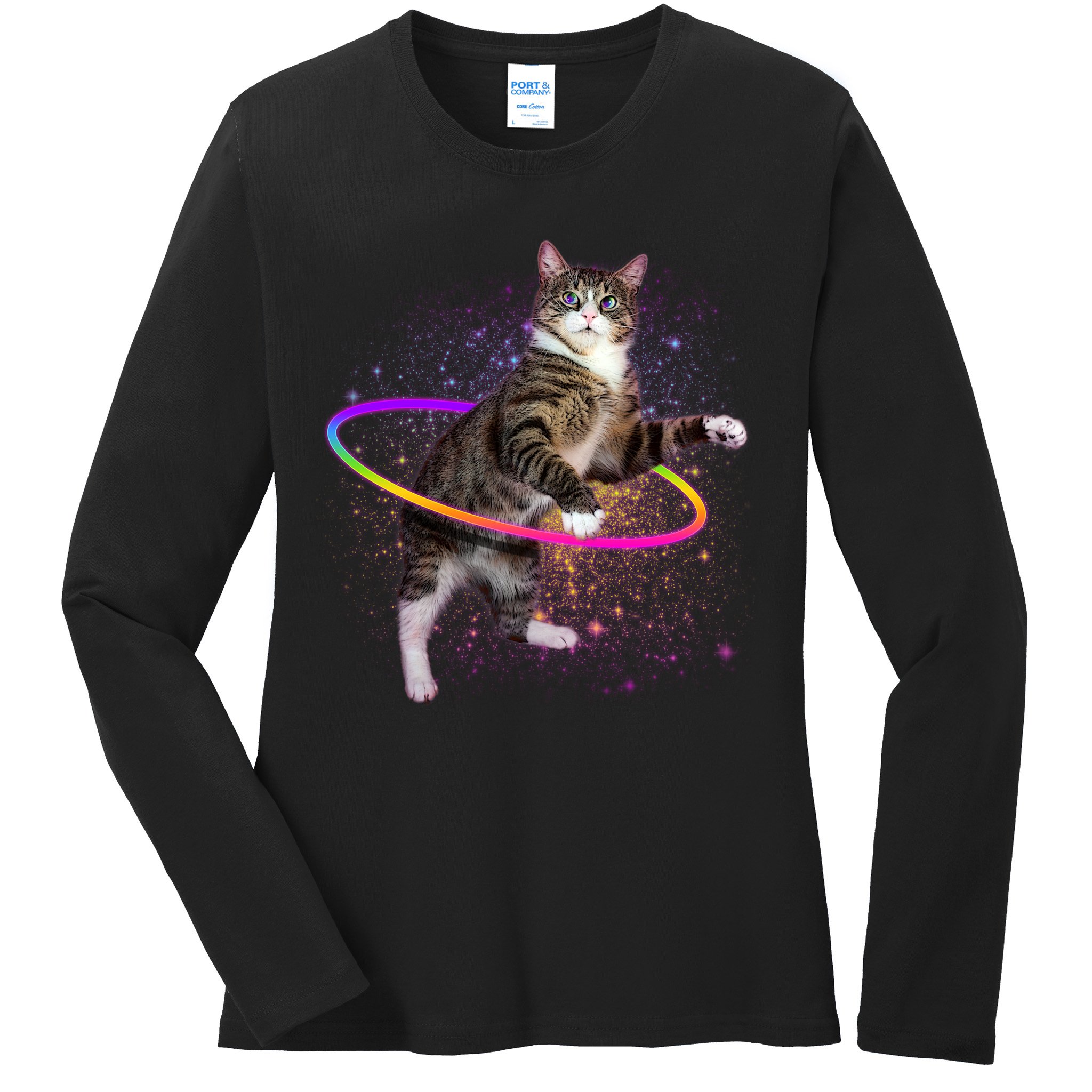 Hula Hoop Galaxy Cat Ladies Long Sleeve Shirt