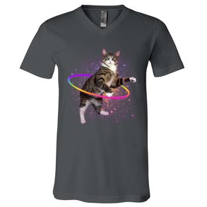 Hula Hoop Galaxy Cat V-Neck T-Shirt