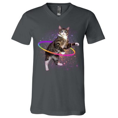 Hula Hoop Galaxy Cat V-Neck T-Shirt