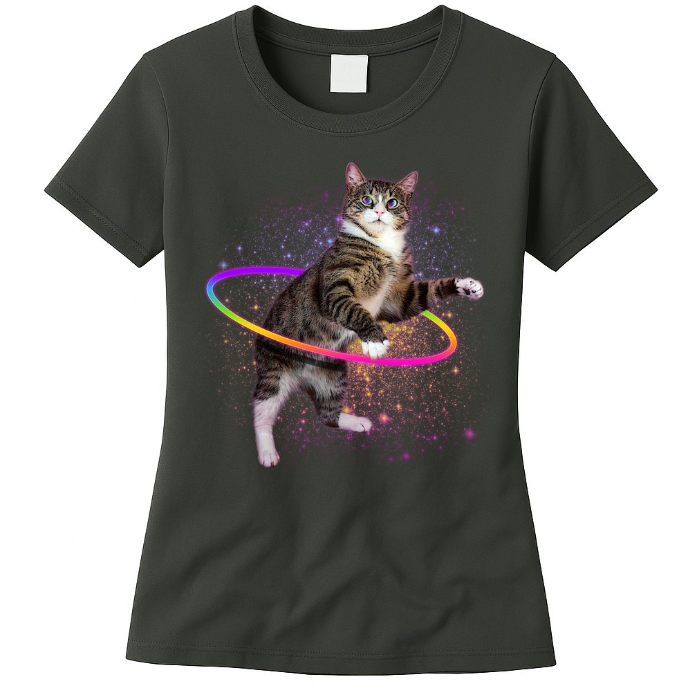 Hula Hoop Galaxy Cat Womens T-Shirt