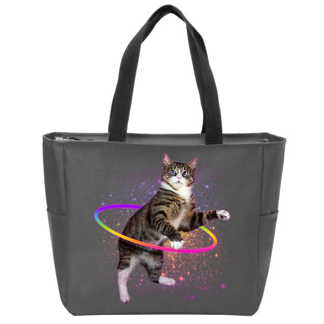 Hula Hoop Galaxy Cat Zip Tote Bag