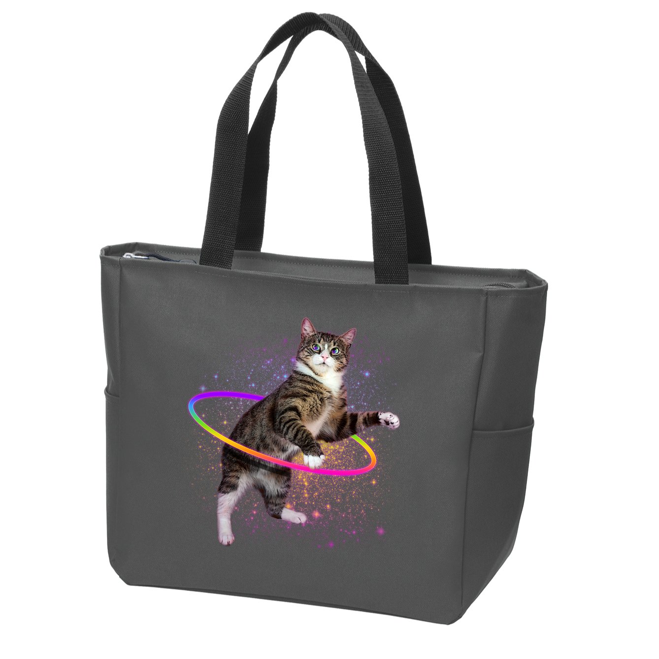 Hula Hoop Galaxy Cat Zip Tote Bag