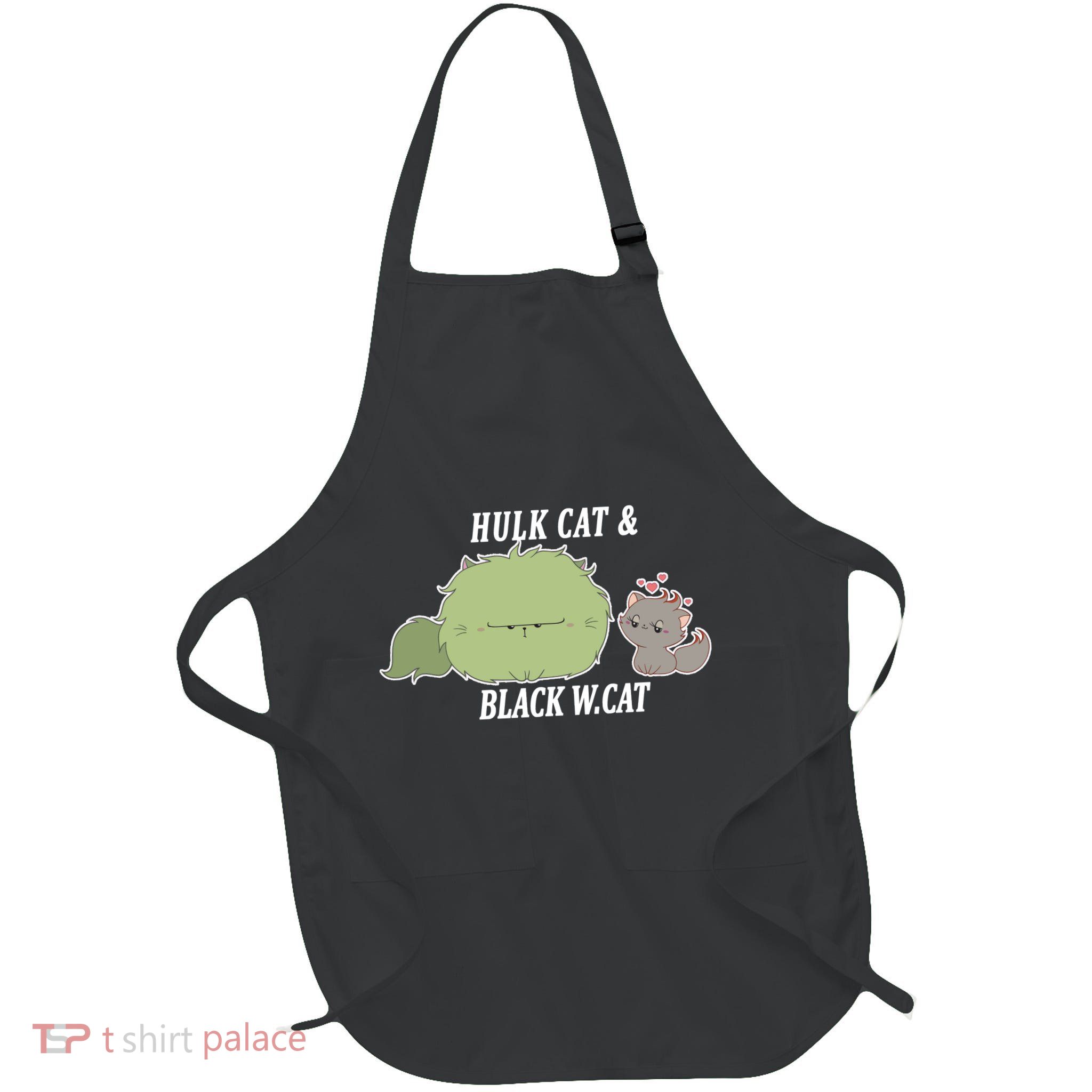 Hulk Cat Black W. Cat Full-Length Apron With Pockets