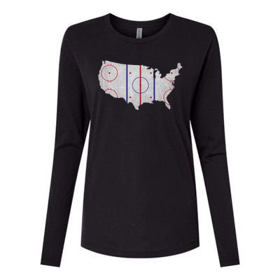 Hockey USA Map Womens Cotton Relaxed Long Sleeve T-Shirt