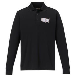 Hockey USA Map Performance Long Sleeve Polo