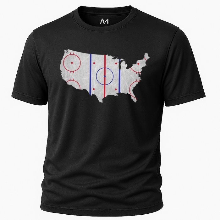 Hockey USA Map Cooling Performance Crew T-Shirt