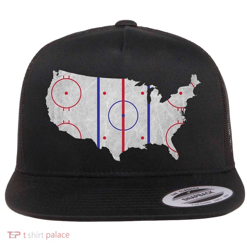 Hockey USA Map Flat Bill Trucker Hat