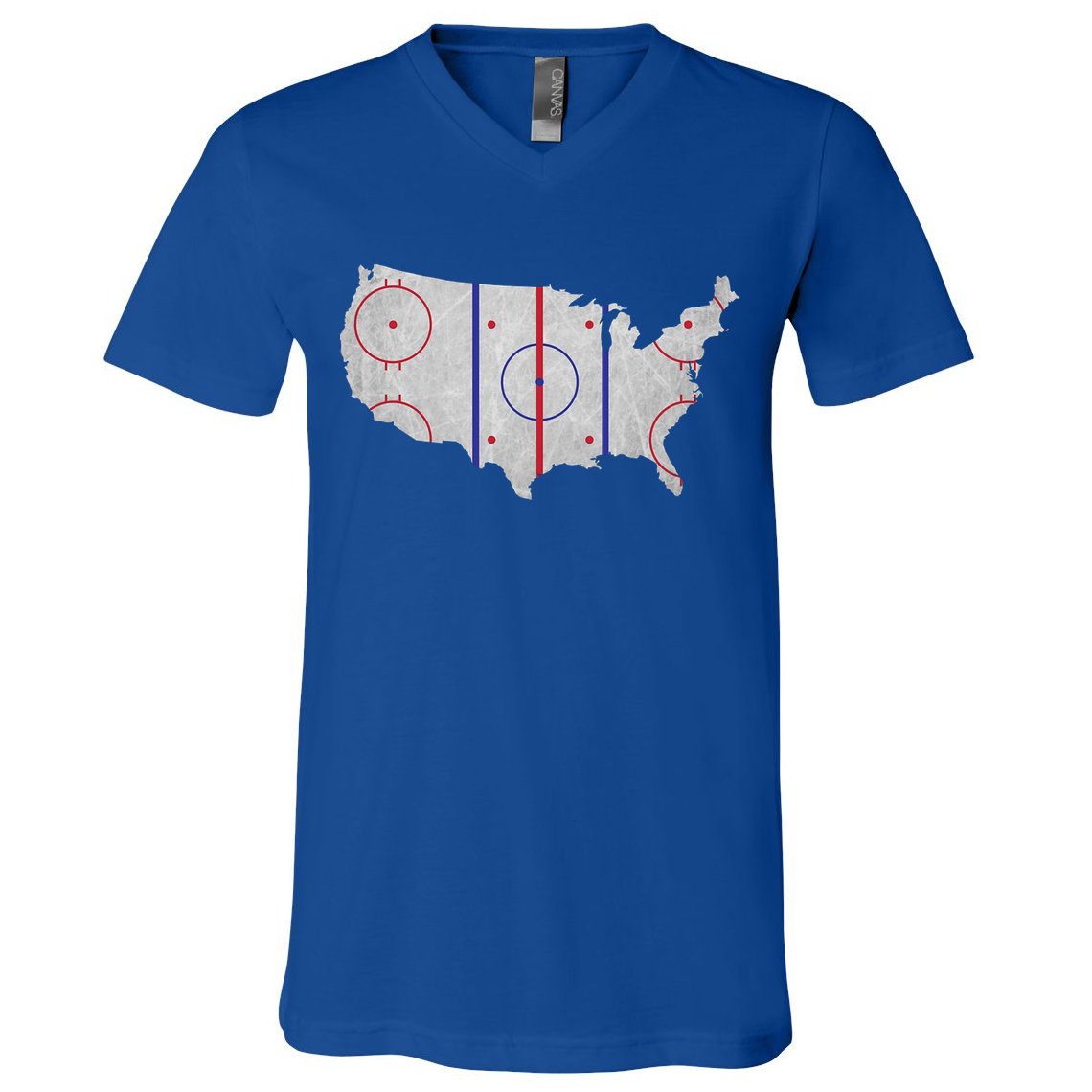 Hockey USA Map V-Neck T-Shirt