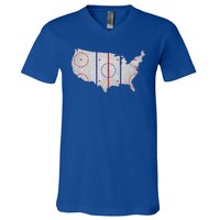 Hockey USA Map V-Neck T-Shirt