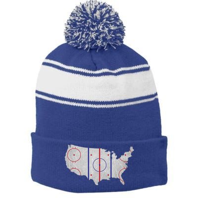 Hockey USA Map Stripe Pom Pom Beanie