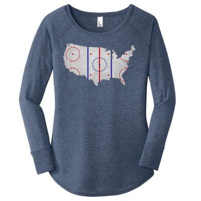 Hockey USA Map Women's Perfect Tri Tunic Long Sleeve Shirt